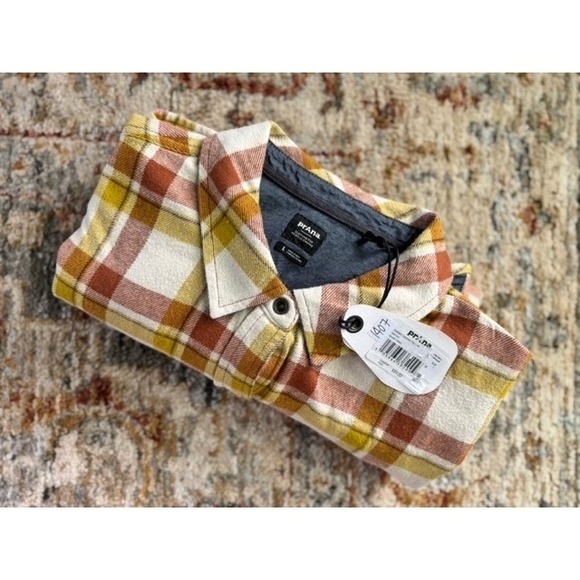Prana Tops - Prana Womens Golden Canyon Flannel Shirt Sweet Cream Plaid Organic Cotton L NEW